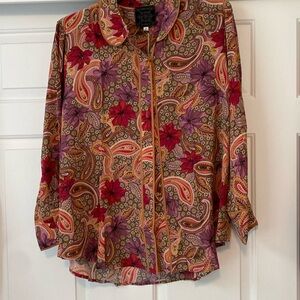 Johnny Was Jade Floral Silk Blouse, NWT